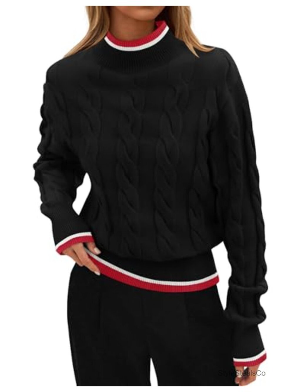 Mock Neck Chunky Knit Pullover Sweater Loose Fit Turtleneck